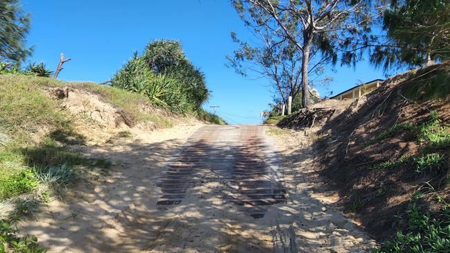 The view looking up from Farnborough Beach at the Bangalee access ramp on May 7, 2024.