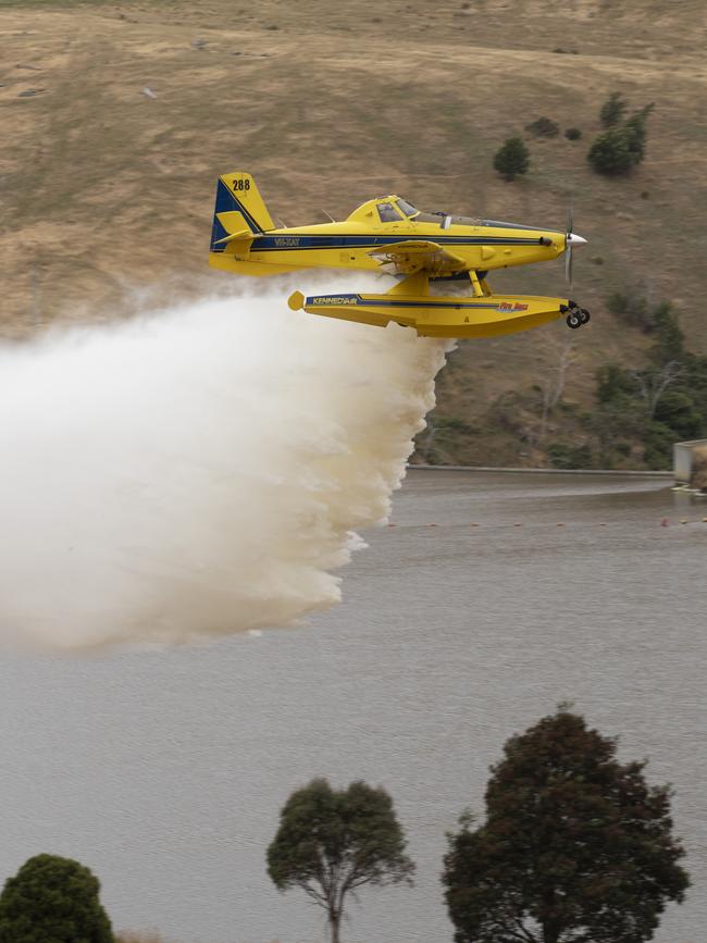 Aviation firefighting fleet demonstration at Colebrook, Air Tractor Fire Boss. Picture: Chris Kidd