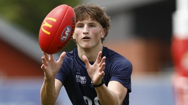 MELBOURNE, AUSTRALIA - DECEMBER 08: Jobe Shanahan in action during a 2024 AFL National Academy Boys Training Session at Whitten Oval on December 08, 2023 in Melbourne, Australia. (Photo by Darrian Traynor/AFL Photos/via Getty Images)