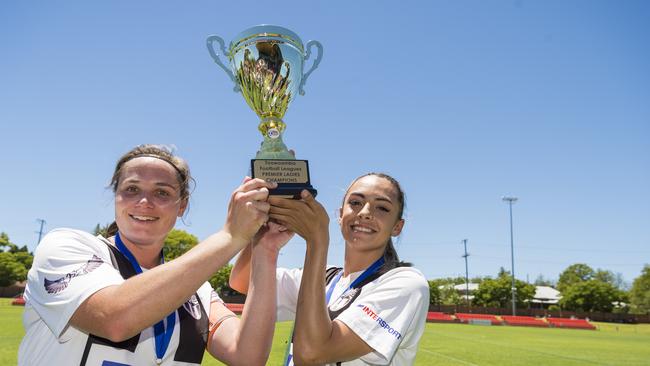 PREMIERS: Willowburn captain Kiama Gray (left) and Hayley Gray celebrate winning the 2020 premiership.