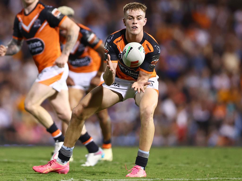 Tigers young gun Lachlan Galvin in action against the Sharks.