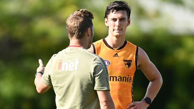 Hawthorn coach Sam Mitchell is impressed with how Connor MacDonald has performed in his first AFL pre-season. Picture: Quinn Rooney