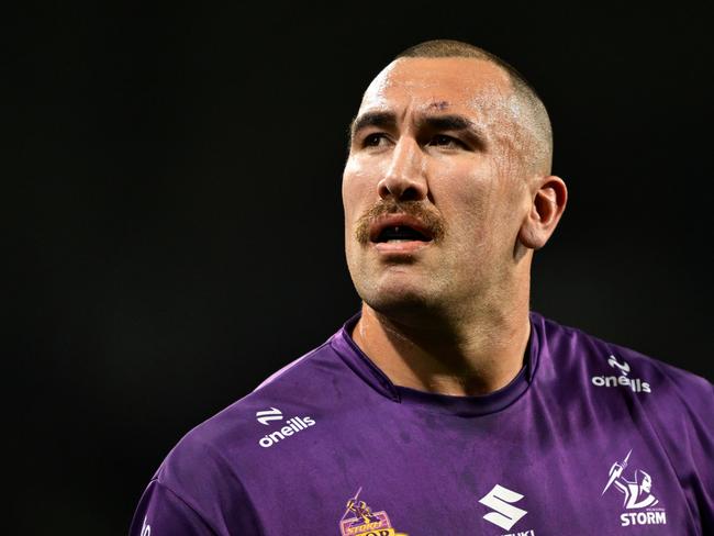 MELBOURNE, AUSTRALIA - SEPTEMBER 27: Nelson Asofa-Solomona of the Storm looks on ahead of the NRL Preliminary Final match between the Melbourne Storm and Sydney Roosters at AAMI Park on September 27, 2024 in Melbourne, Australia. (Photo by Quinn Rooney/Getty Images)