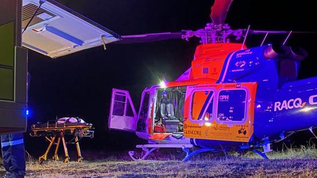 The man was sedated before he was loaded into the RACQ CQ Rescue chopper and flown to Mackay Base Hospital. Photo: RACQ CQ Rescue