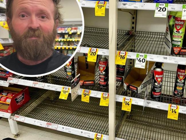 Warwick Farm resident Damien Lenehan (inset) says the bug spray shortage at supermarkets in his part of southwest Sydney is "a joke". Pictures: Facebook, NewsLocal