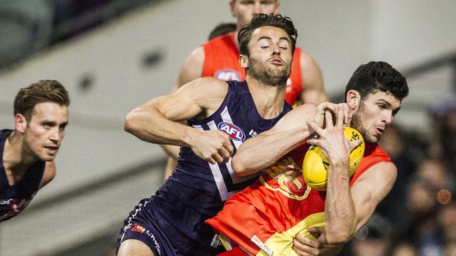 Jarrad Grant of the Gold Coast Suns during the round 20 AFL match between the Fremantle Dockers and the Gold Coast Suns at Domain Stadium in Perth, Saturday, August 5, 2017. (AAP Image/Tony McDonough) NO ARCHIVING, EDITORIAL USE ONLY