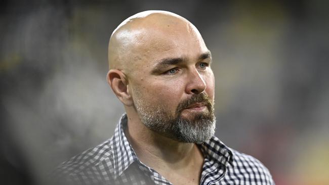 TOWNSVILLE, AUSTRALIA - JULY 27: Cowboys coach Todd Payten looks on during the round 21 NRL match between North Queensland Cowboys and Cronulla Sharks at Qld Country Bank Stadium, on July 27, 2024, in Townsville, Australia. (Photo by Ian Hitchcock/Getty Images)