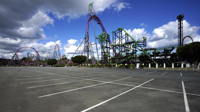 An empty car park is seen at Warner Brothers Movie World last week. (AAP Image/Dave Hunt)