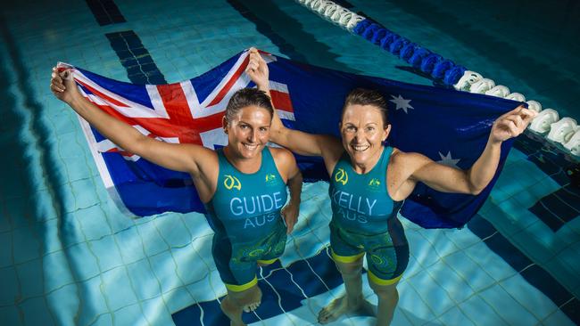 Tokyo-bound Vision impaired Paratriathlon Gold Medallist from Rio Katie Kelly (right) and her guide Briarna Silk. Picture: NIGEL HALLETT