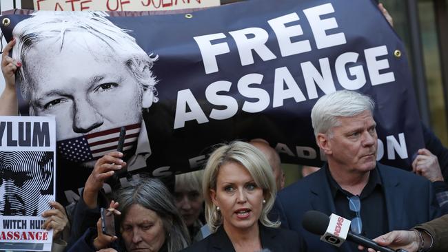 Kristinn Hrafnsson, editor of WikiLeaks, right, and barrister Jennifer Robinson speak to the media outside Westminster magistrates court where Julian Assange was appearing last night. Picture: AP.