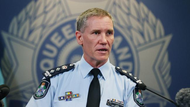 Acting Chief Superintendent Christopher Stream talks to media about road fatalities recorded in Queensland in 2022. Picture Lachie Millard