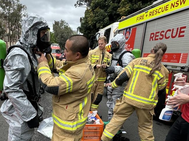 Three people have been transported to hospital following a chemical reaction outside the University of Sydney Sports Aquatic Centre in Darlington today., , Fire and Rescue NSW (FRNSW) arrived on scene in Codrington Street around 10.00am after receiving reports of a person suffering from chemical burns., , One employee and two bystanders were impacted by the acid-based chemicals which were being moved for disposal. Picture: NSW Fire and Rescue