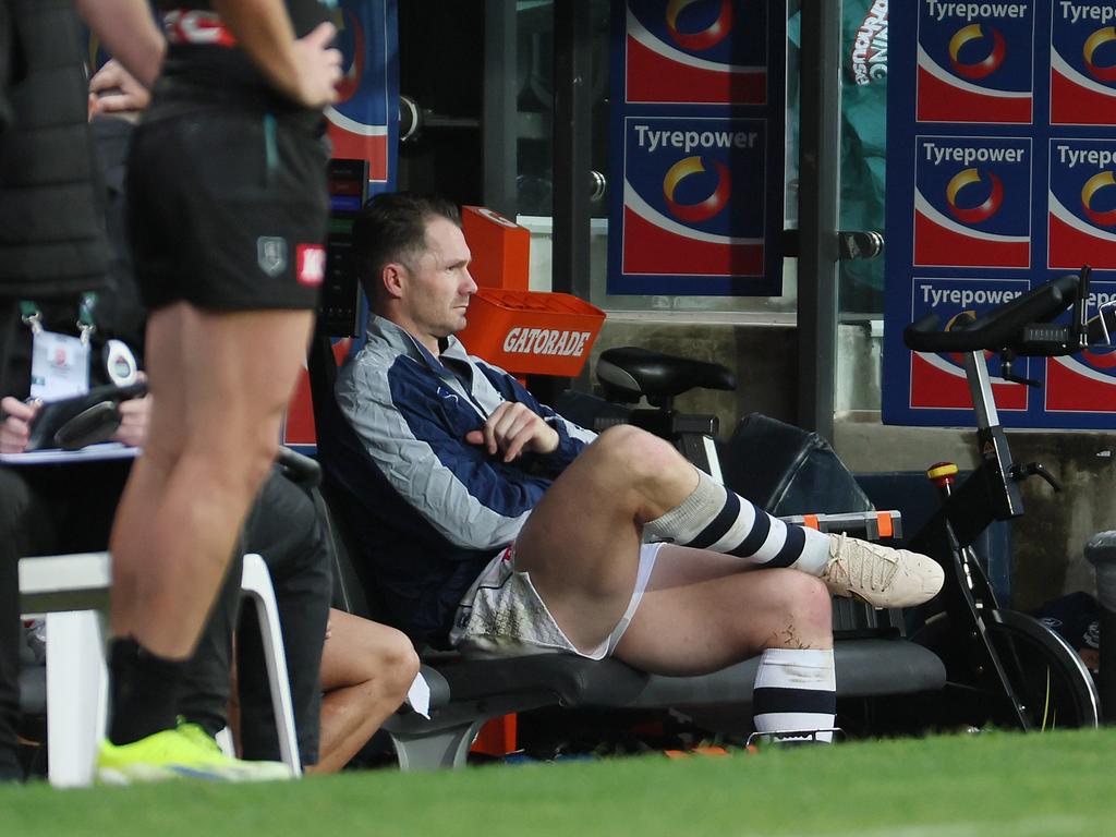 Patrick Dangerfield is also out of the game. Picture: James Elsby/AFL Photos