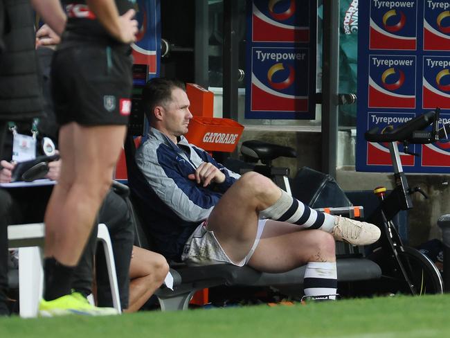 Patrick Dangerfield is also out of the game. Picture: James Elsby/AFL Photos