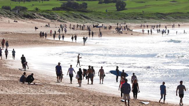 Dee Why Beach has become the new hot spot after beaches in Sydney’s eastern suburbs were closed. Picture: Matrix