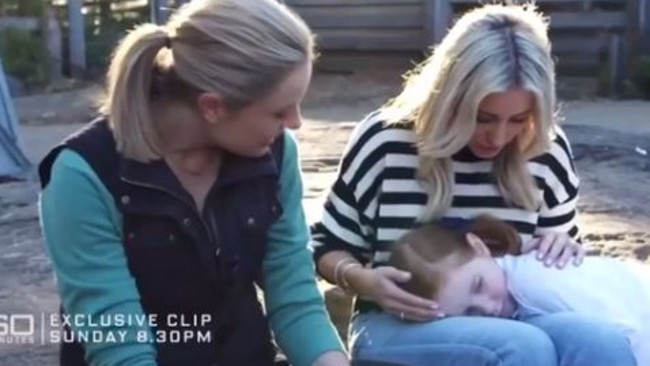 60 Minutes journalist Allison Langdon and Roxy Jacenko, with her daughter Pixie. Picture: 60 Minutes/Channel 9.