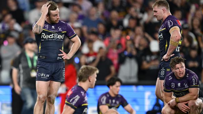 Storm players react after the grand final loss. Picture: Quinn Rooney/Getty Images