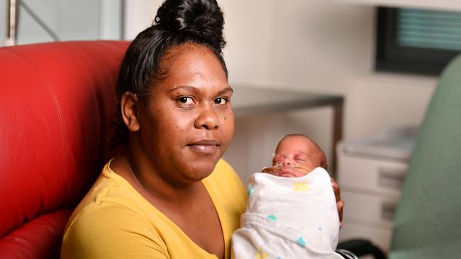 Maharu Ross, with mum Dora Harrigan, is now 97 days old after being born at 26 weeks and 5 days. Picture: Alix Sweeney