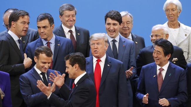 Donald Trump, centre, and other heads of state at the family photo at the G20 summit in Buenos Aires. Picture: AP