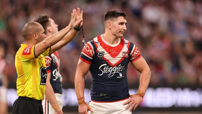 The Roosters can’t afford to have Victor Radley off the field, but Trent Robinson says his lock forward is working hard on fixing his discipline. Picture; Mark Kolbe/Getty Images