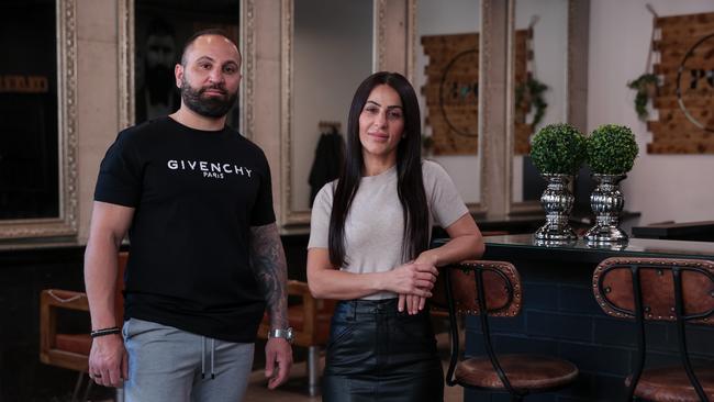 Ari and Maria Nathanael at their family-run hairdressing business, Pose Hair Sydney, in Belmore. Picture: Justin Lloyd