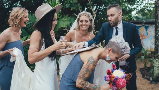 Paul Voge officiating the marriage of Petra and Shari. Photo by Talitha Crawford Photography.