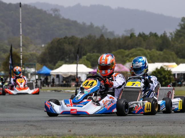 Anthony Abbasse (left, car #44) won the Race of Stars international karting event at Pimpama's Extreme Karting facility. Picture credit: Ben Roehlen/Pace Images