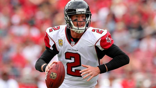 Matt Ryan #2 of the Atlanta Falcons scrambles in the pocket.