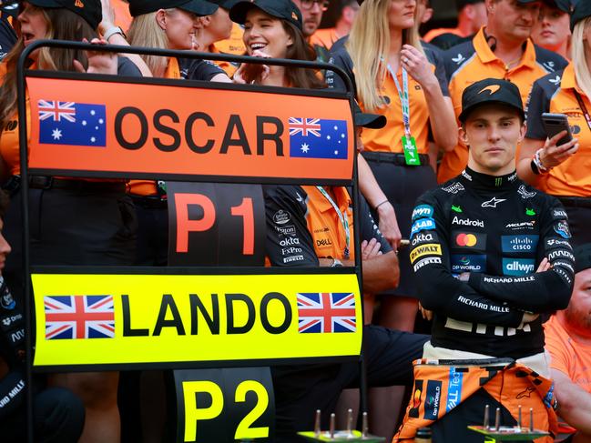 MIAMI, FLORIDA - MAY 04: Race winner Oscar Piastri of Australia and McLaren and the McLaren team celebrate during the F1 Grand Prix of Miami at Miami International Autodrome on May 04, 2025 in Miami, Florida. (Photo by Hector Vivas/Getty Images)