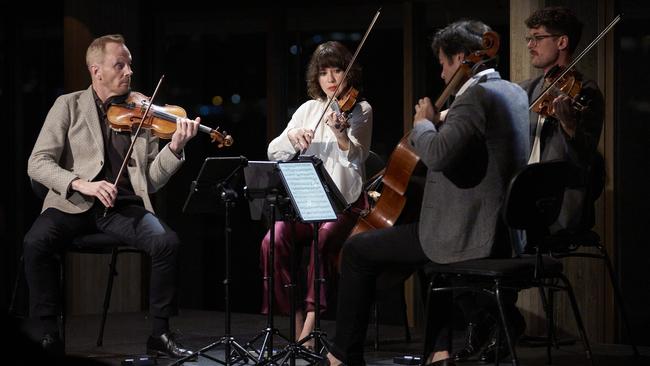 The Australian String Quartet performing Beethoven in Sydney Opera House's Utzon Room.