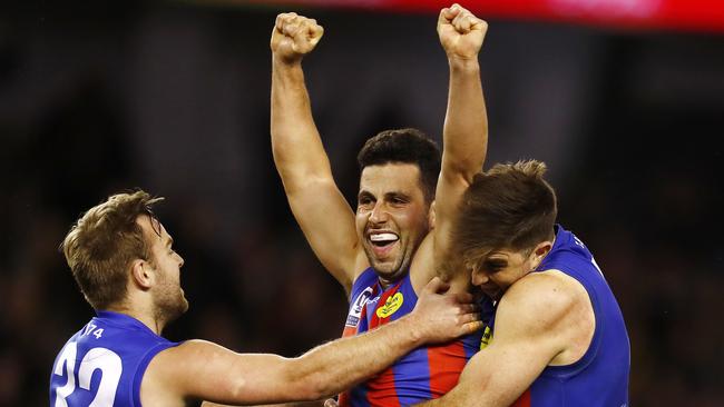 Mitch Wooffindin celebrates after kicking the winning goal late in the 4th quarter in the VFL Grand Final between Port Melbourne and Richmond at Etihad Stadium. Pic: Michael Klein