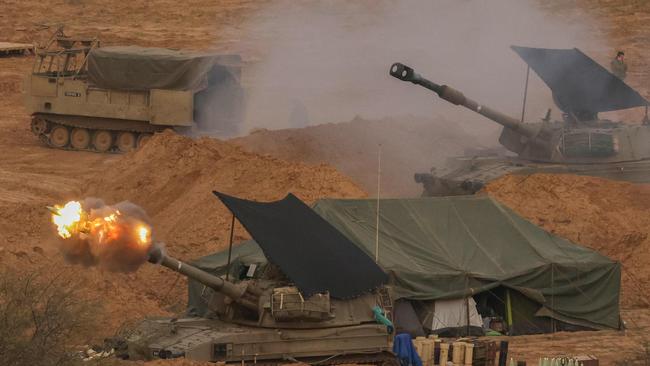 An Israeli self-propelled howitzer fires across the Gaza border on Thursday. Picture: AFP