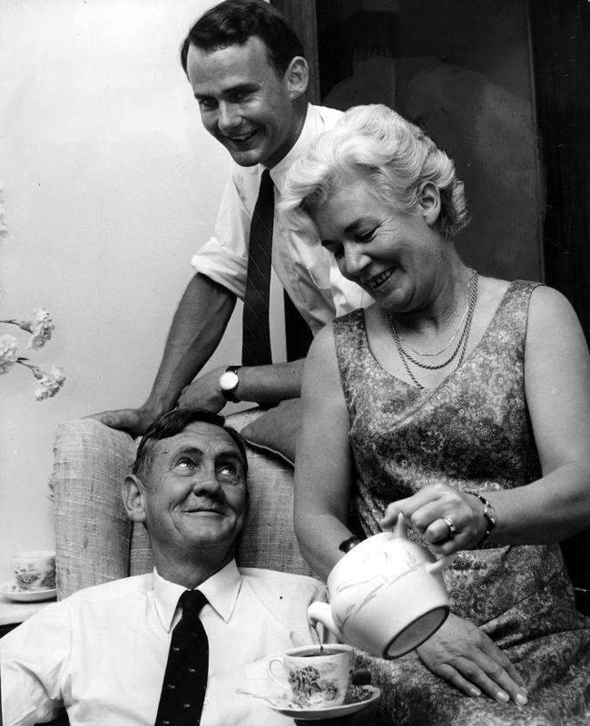 Senator John Gorton with wife Bettina and son, Michael, in Canberra after being elected leader of Liberal Party and prime minister on January 9, 1968.