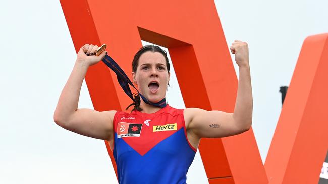 Chaplin won an AFLW flag in her 12th game in November 2022 – only nine months after the Demons had delisted her at the end of her debut season. Picture: Albert Perez / Getty Images