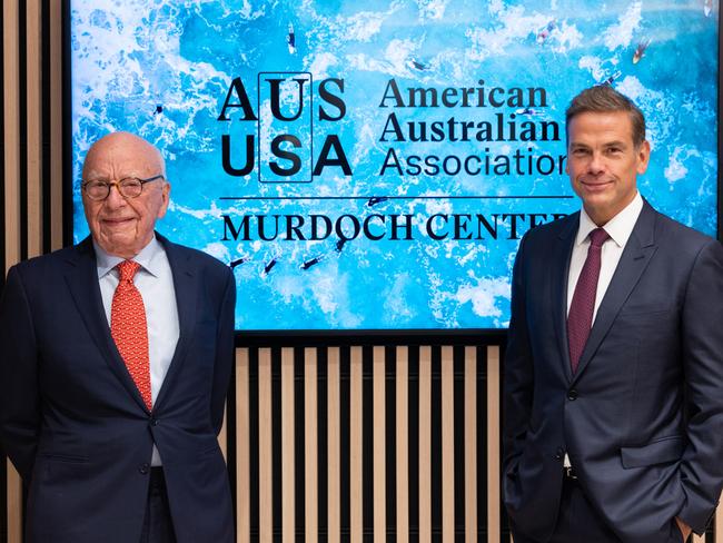 Rupert and Lachlan Murdoch at the American Australian Association opening of the Murdoch Center in New York City. Picture: Jenna Bascom Photography