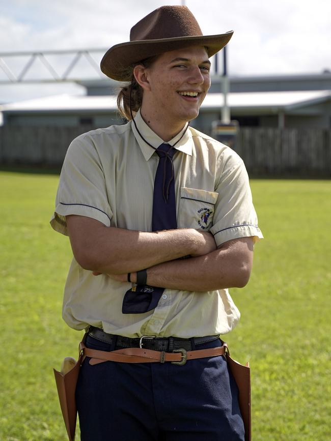 Year 12 student Zane Kirby with bananas in place of guns. Picture: Heidi Petith