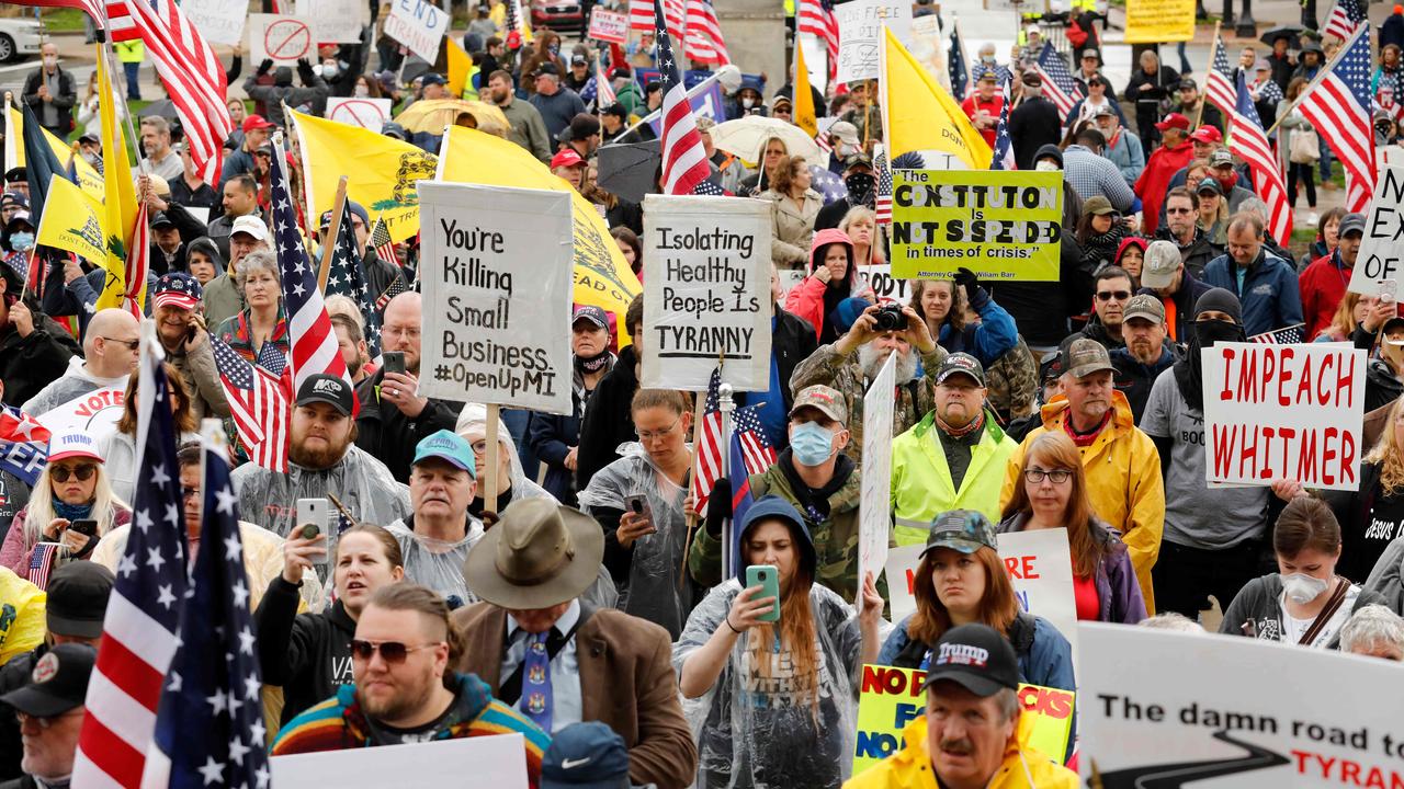 Demonstrators gather at the American Patriot Rally in Michigan. The group describes itself as a “movement dedicated to protecting America’s freedom for all future generations.” Picture: AFP