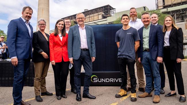 Anthony Albanese and Chris Bowen at the Liddell Power Station in the Hunter Valley for the solar panels announcement. Picture: X