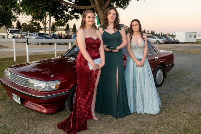 Breanna Bussey, Ruby Matthews and Tara Cunningham at the Mirani State High School year 12 Formal.Picture: Michaela Harlow