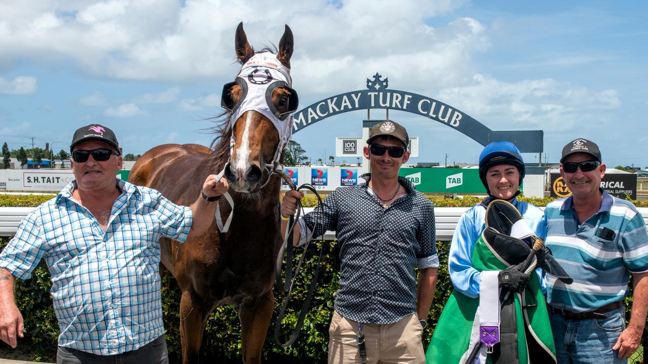 Mick Bannon horse Gamboa, Daniel Ramsey, Alisha Donald and Darren Donald winner of race one at Mackay Turf Club for Melbourne Cup Picture: Michaela Harlow