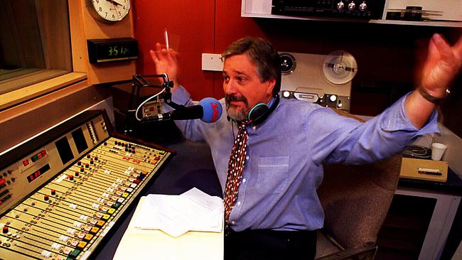 Talkback announcer Neil Mitchell at work in 1995. Picture: Supplied.