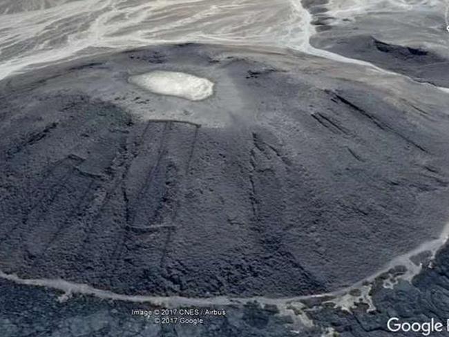 Some of the stone 'gates' shown on the side of a lava dome, which would likely have been active at the time they were built. Picture: Google Earth