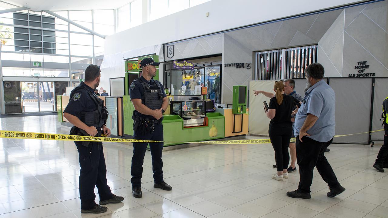 Police guard the crime scene of a stabbing of a 17 year boy near Boost Juice at Elizabeth City Centre in October. Picture Mark Brake