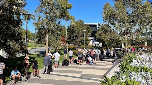 Long queues are seen at the Covid testing site at the RAH ahead of the Ashes Test. Picture: Brad Crouch