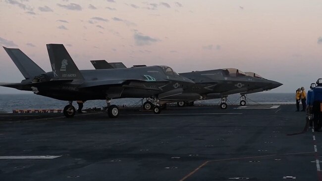 F-35B lighting II fighters jets on board the USS America during Exercise Talisman Sabre 2021 in this still from a video. Picture: Supplied