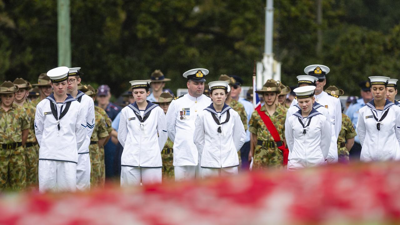 Members of TS Toowoomba during the Citizens Commemoration Service at the Mothers' Memorial on Anzac Day, Monday, April 25, 2022. Picture: Kevin Farmer