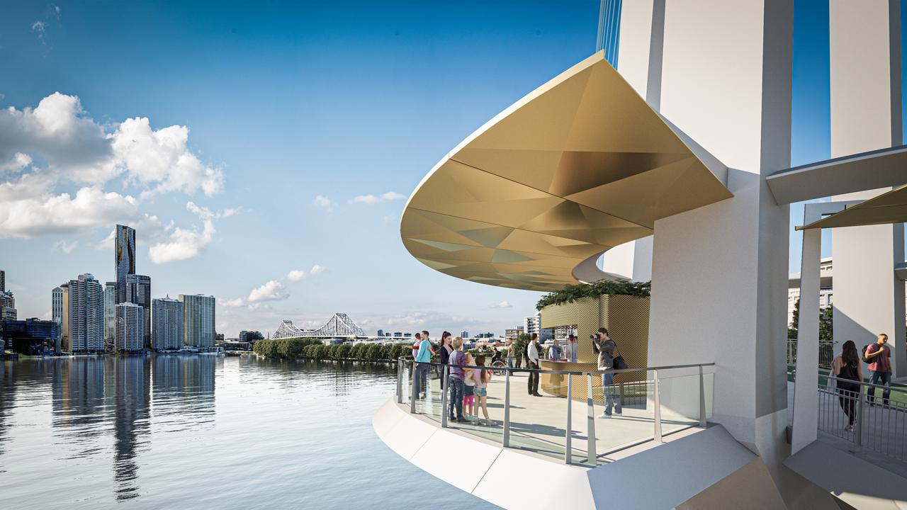 Kangaroo Point Green bridge - view of main mast and Brisbane CBD.