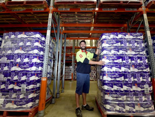 Supermarkets are urging Australians to stop panic buying and give them enough time to restock. Picture: Tony Gough