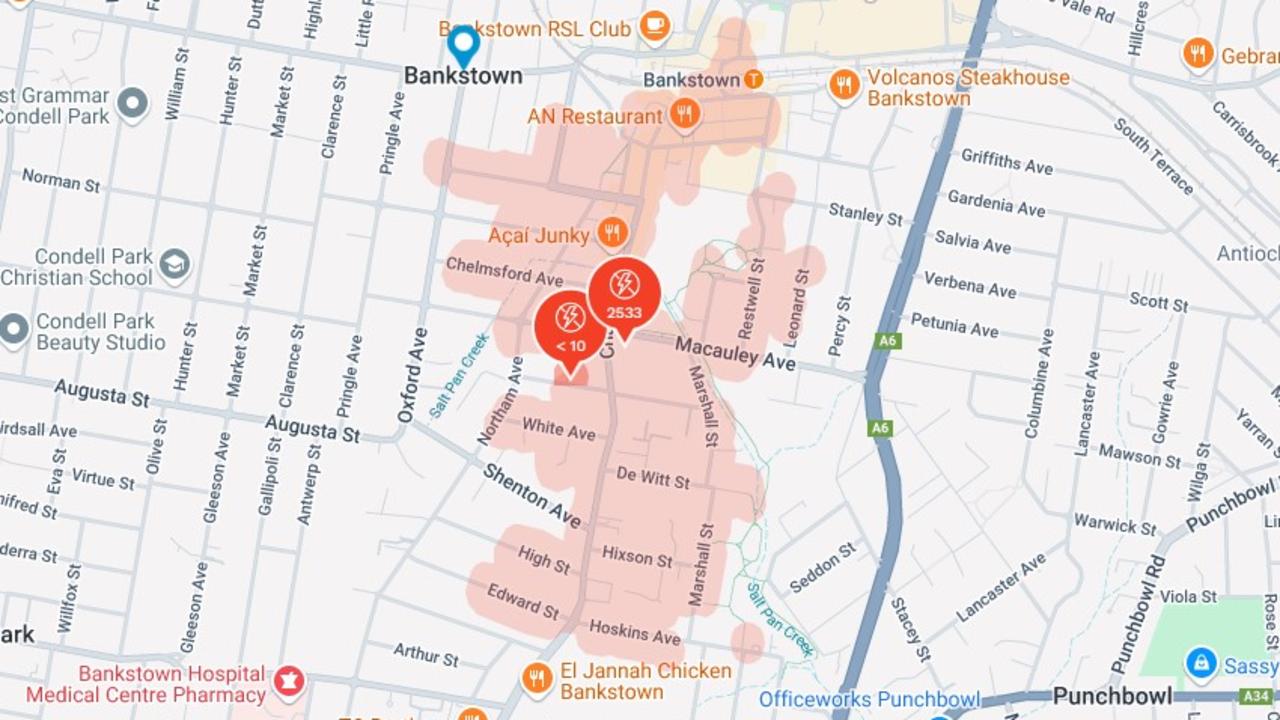 The power outage affecting Ausgrid customers in Bankstown. Picture: Ausgrid