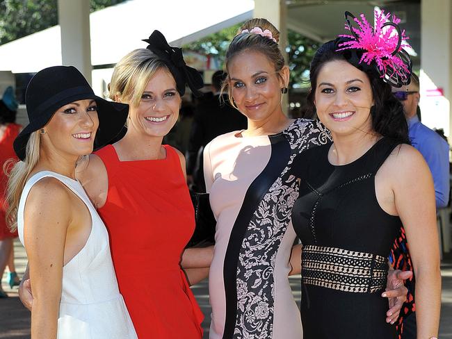 Ladies Day at Cluden Park. Sabrina and Sheena Galliozzi, Betty Mareko and Zoe Jackson . Picture: Shae Beplate